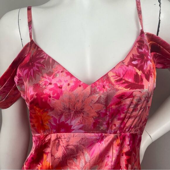 NWT ASOS HOPE & IVY Maternity Kerry Off-Shoulder Pink Floral Satin Midi Dress - Picture 10 of 14